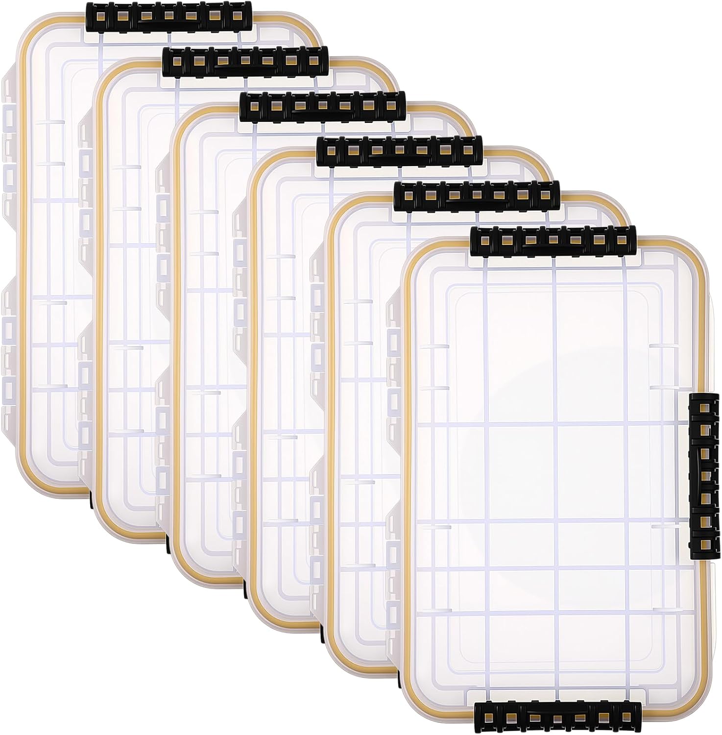 Wonderjune 6 Pack 3600 Fishing Tackle Boxes Waterproof Tackle Trays with Removable Dividers Clear Plastic Storage Organizer Bait Vault Camouflage Box for Freshwater Saltwater(White)