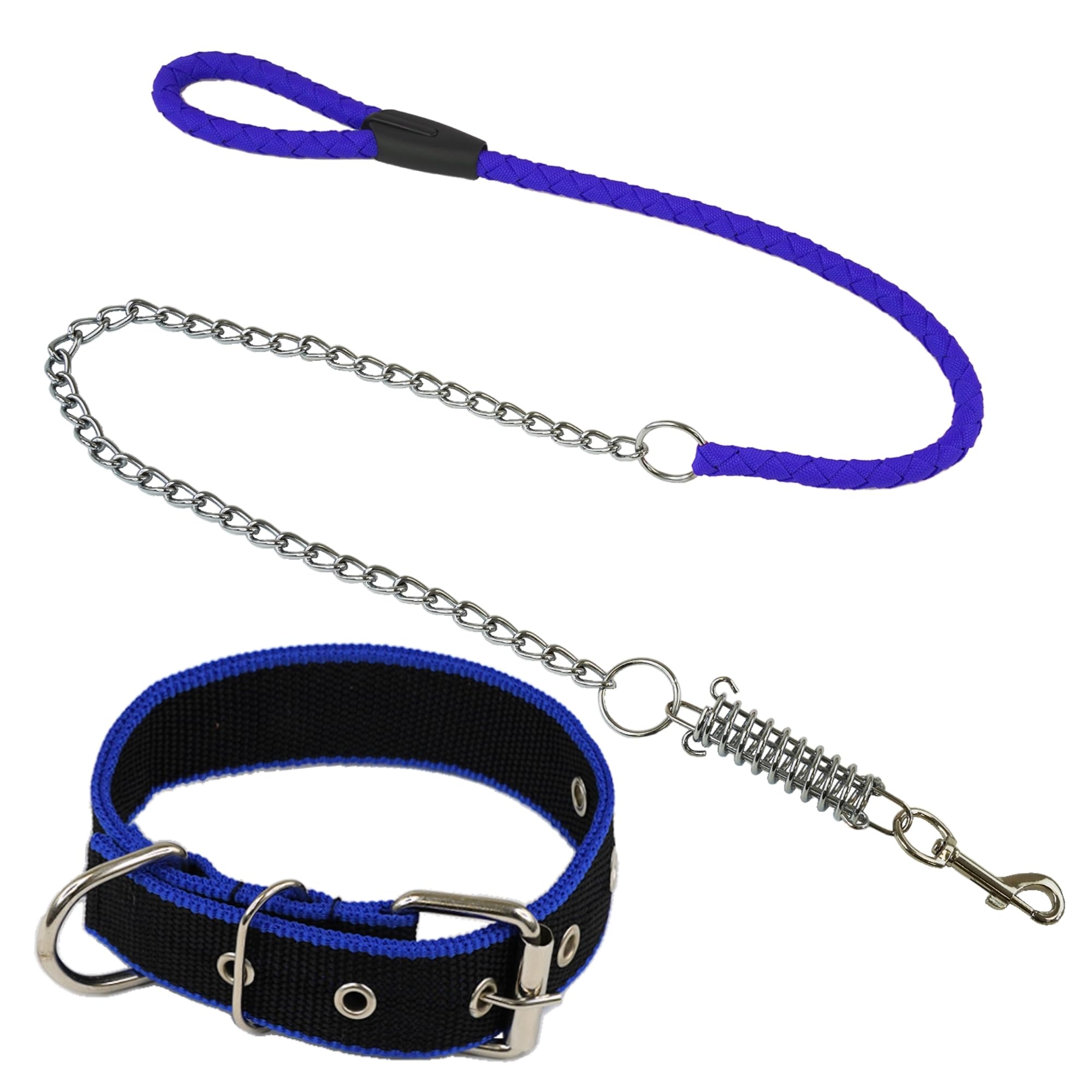 Collar y Correa Antitirones de Nylon para Perro, Juego de Collar Ajustable y Correa con Amortiguador, Ideal para Adiestramiento y Paseos Seguros (Azul, L)