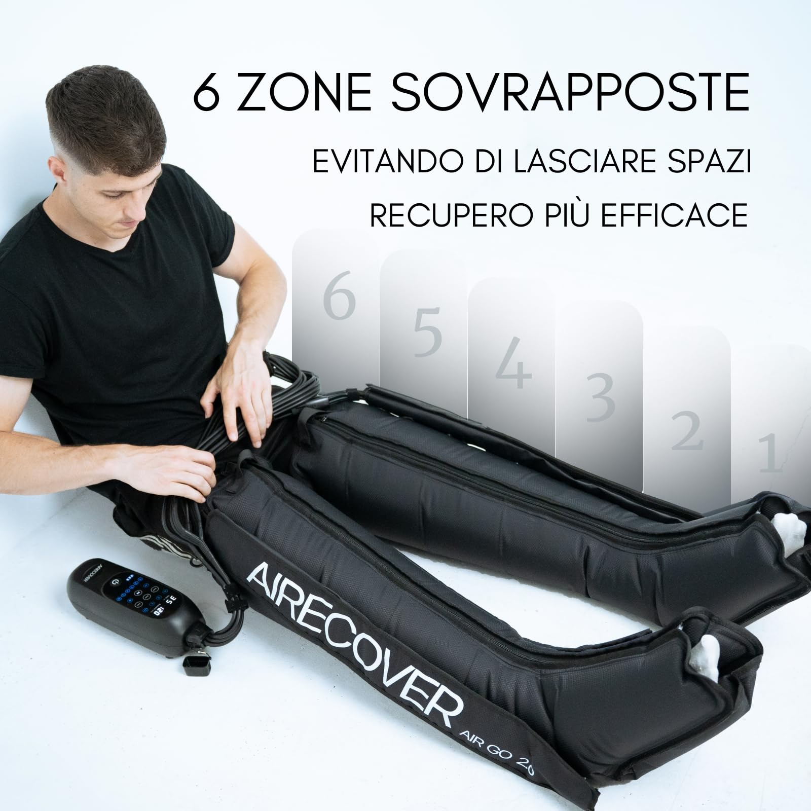 Recovery Boots,Pressoterapia Linfodrenaggio,Massaggiatore Gambe Wireless per Dolori e Circolazione, Rilassamento Muscolare & Recupero, con 6 Camere, 30-250 mmHg, 4 Modalità, Batteria 3h (L)