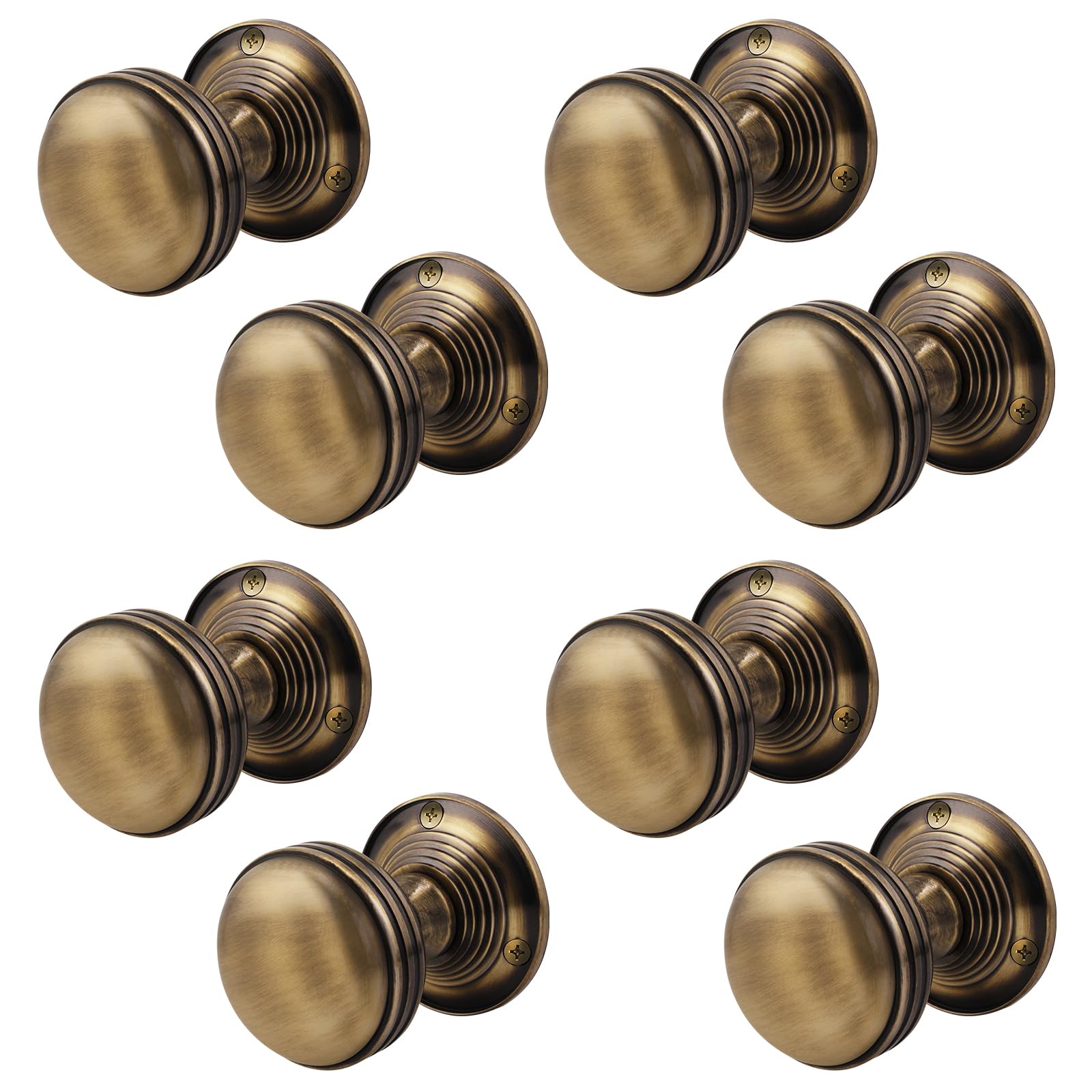 EAI Lined Door Knobs Antique Brass | 4 Pairs of Mortice Knobs (55mm) for Internal Doors