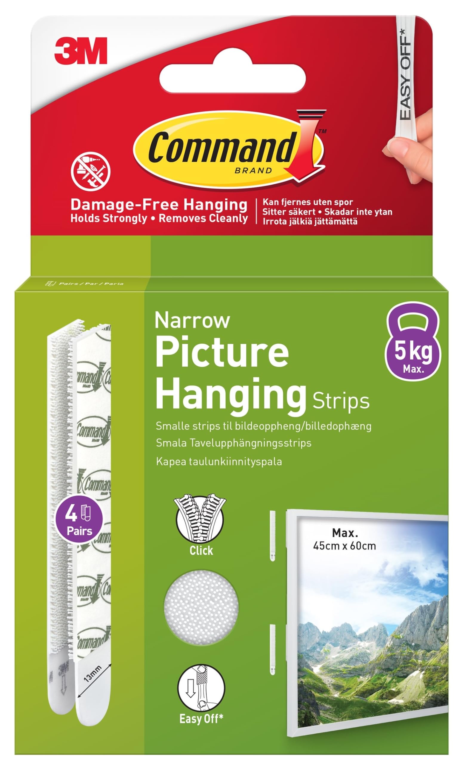 Command Narrow Picture Hanging Strips, White, 4 Pairs (8 Strips) - Adhesive Strips - for Pictures, Frames, Mirrors, Wall décor - Damage Free Hanging