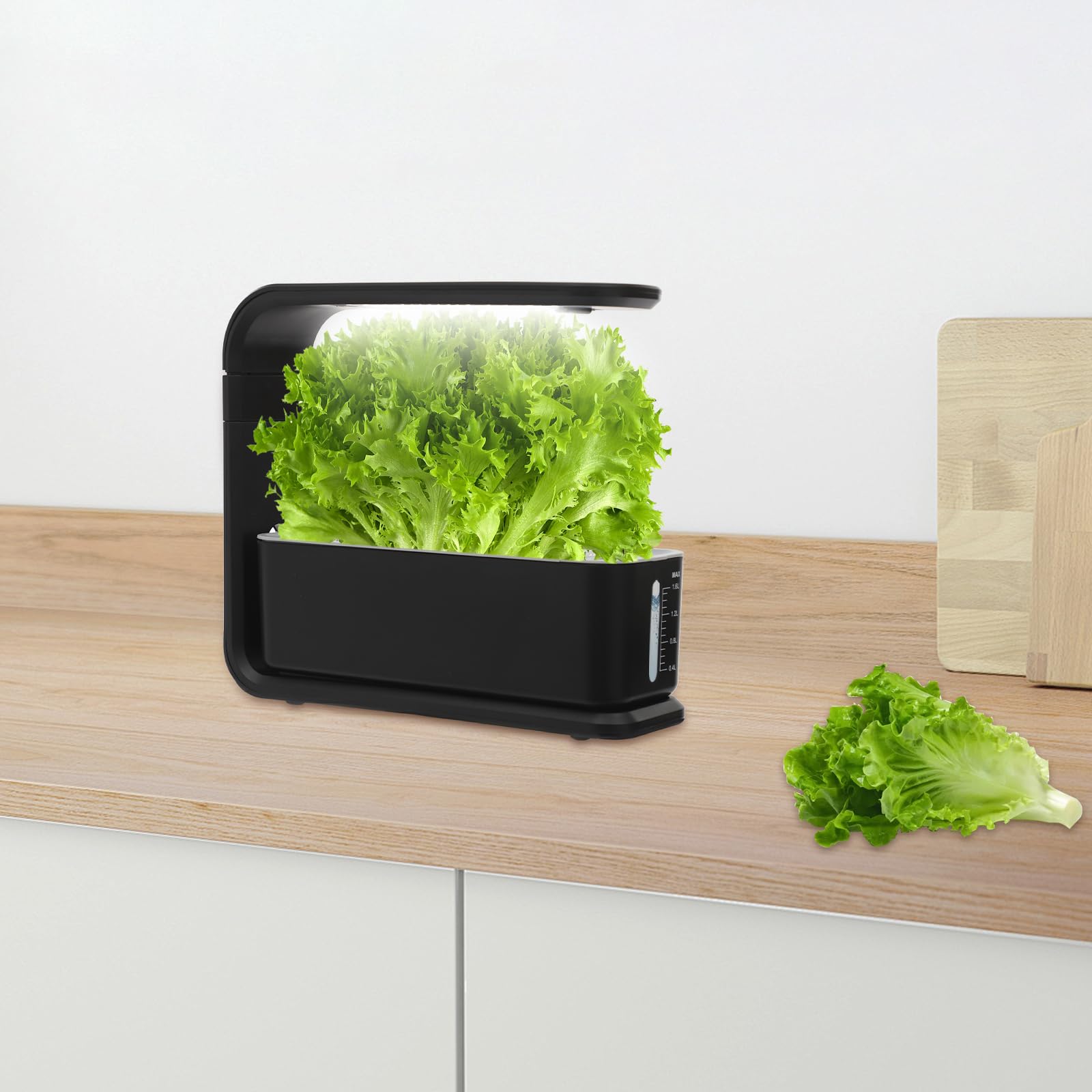 Sistemas de cultivo hidropónico negro | Estación de cultivo interior con luz LED | Sistema de cultivo hidropónico con 3 pods, lámpara LED de 15 W para plantas, con depósito de agua de 1,6 L