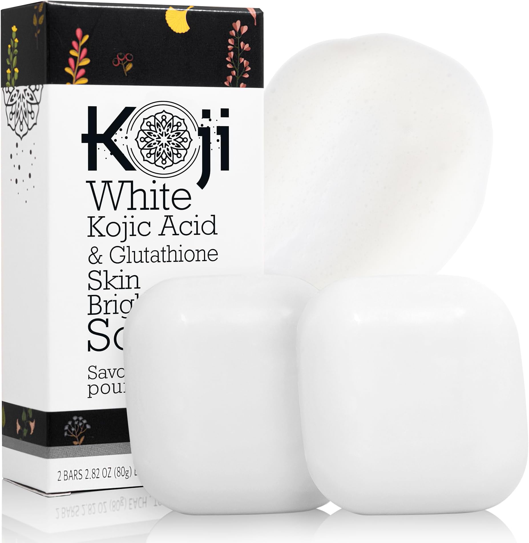 Koji White Kojic Acid & Glutathione Skin Brightening Soap for Body & Face Exfoliating, Hydrating and Cleansing Bar for Reduce the Appearance of Fine Lines and Wrinkles, Vegan, 2.82 oz (2 Bars)