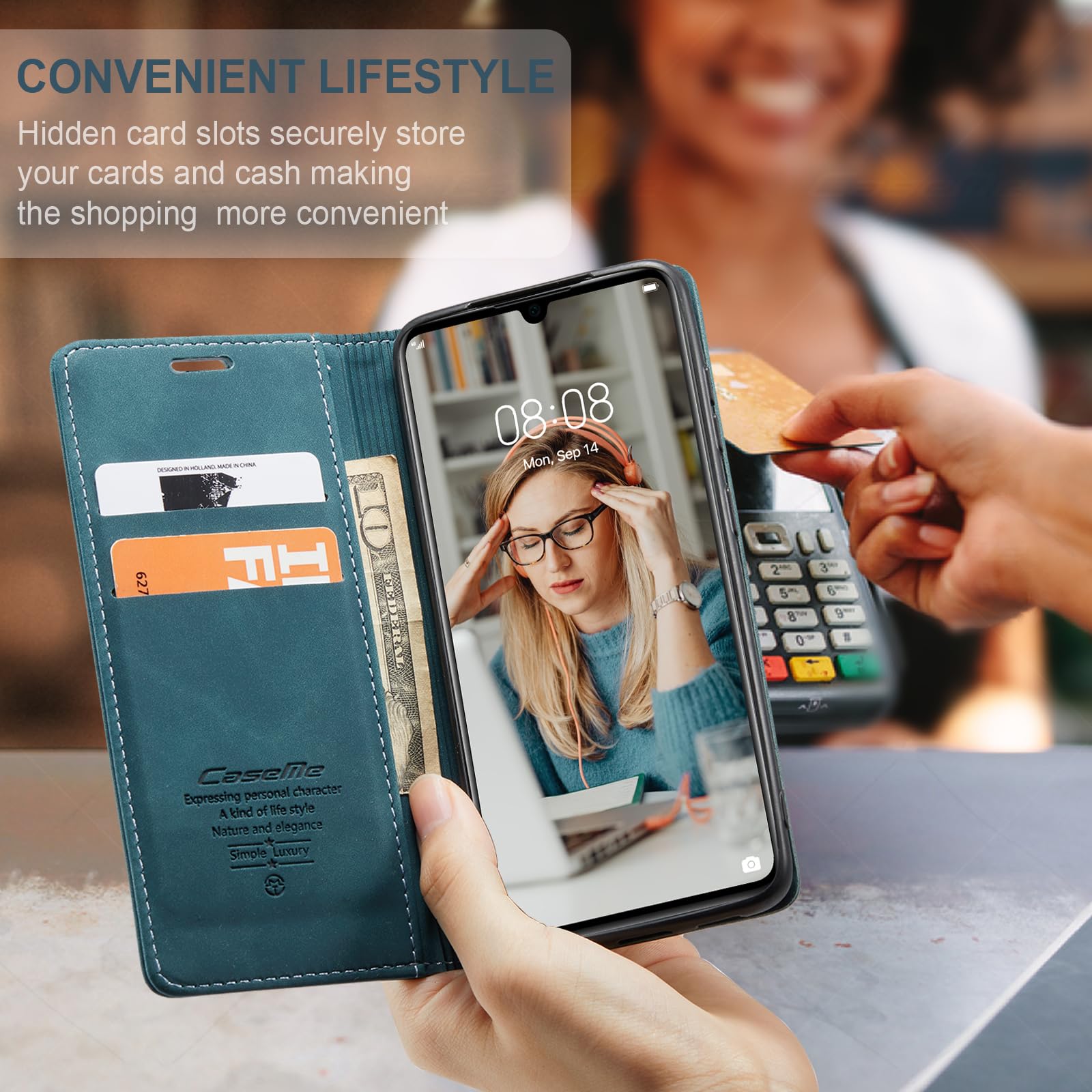 QLTYPRI Handyhülle Für Huawei P30 Lite | Flip Case Mit Kartenfach & Ständer - Schwarz PU Leder