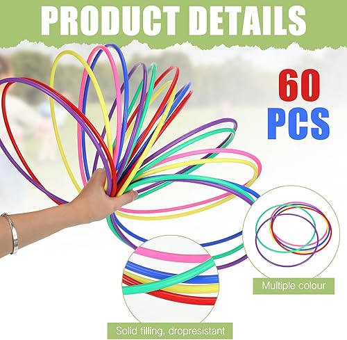 Miniatura 3 de Wettarn 60 anillos de plástico grandes para lanzar anillos de carnaval multicolor para niños, juegos de práctica de velocidad y agilidad, juegos de