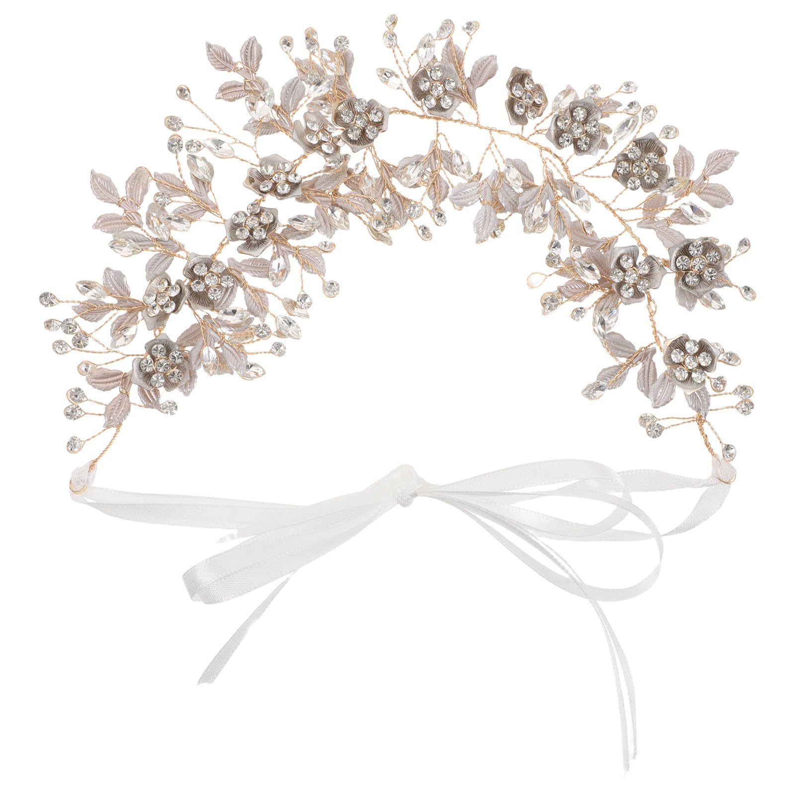 POPETPOP Cerchietto da Sposa Foglie Dorate e Fiori Fascia per Capelli Strass Scintillanti in Lega Copricapo Floreale per Acconciature Raccolte o Sciolte per Matrimoni e Occasioni Speciali