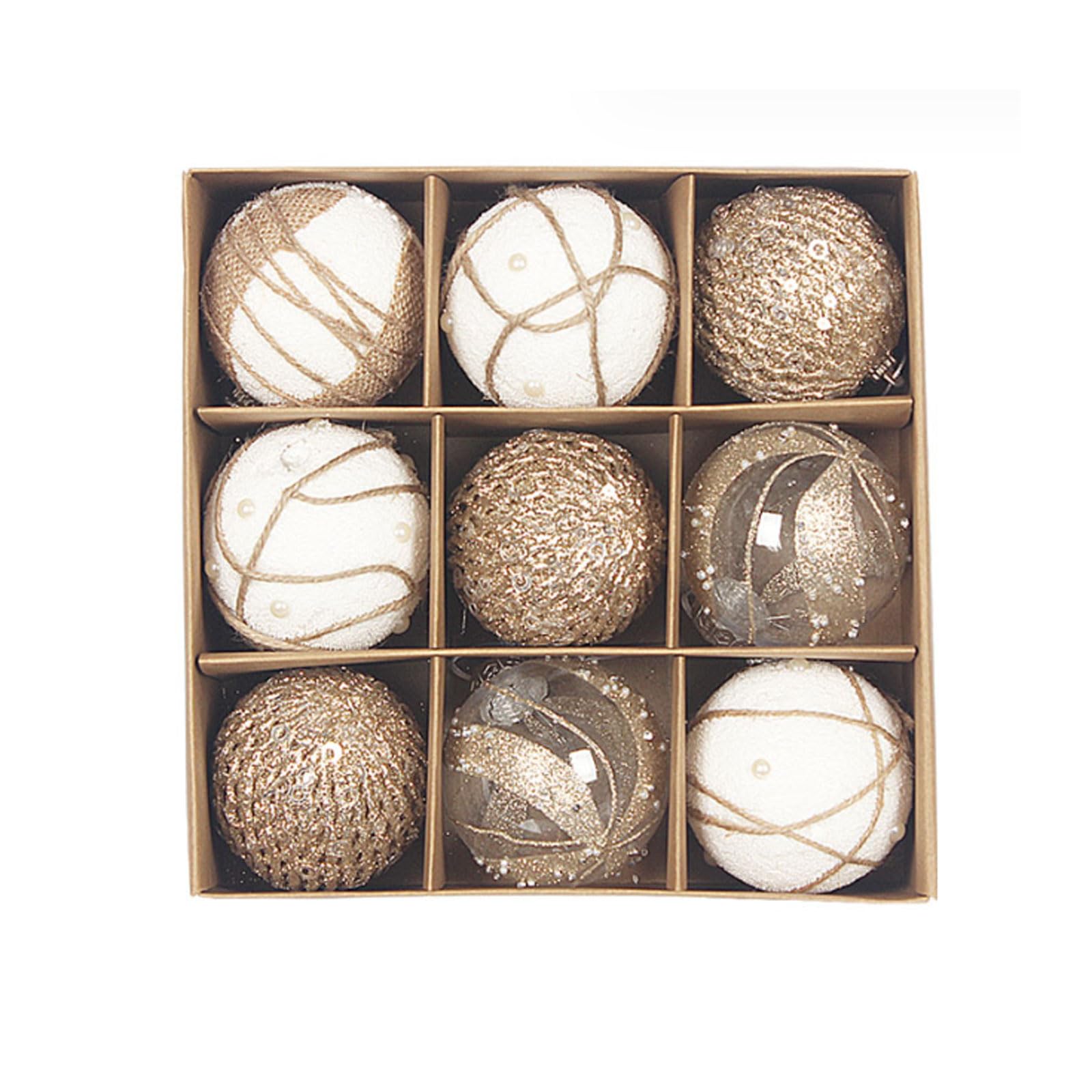 SYALEO 80mm/3.15" Christmas Ball Ornaments 9pcs Champagne Large Shatterproof Plastic Christmas Tree Decorations Hanging Baubles for Xmas Party
