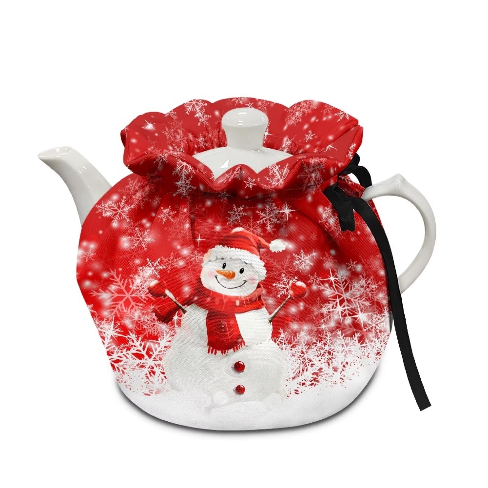 Christmas Snowman Snowflake Tea Cozy for Teapot Heat Resistant Kettle Cover, Portable Breakfast Warmer Keep Warm Christmas Decorative Accessories