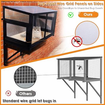Cat Window Box Window Perch Catio Outdoor Cat Enclosure Bug Proof Wire Grid for Sunbathing Napping Overlooking for Indoor Outdoor Cats1