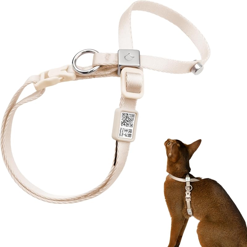 Peitoral para Gatos BuddyArmor Escape-Proof 8 com Ajuste Regulável, Fecho Rápido e Tag QR, Linen