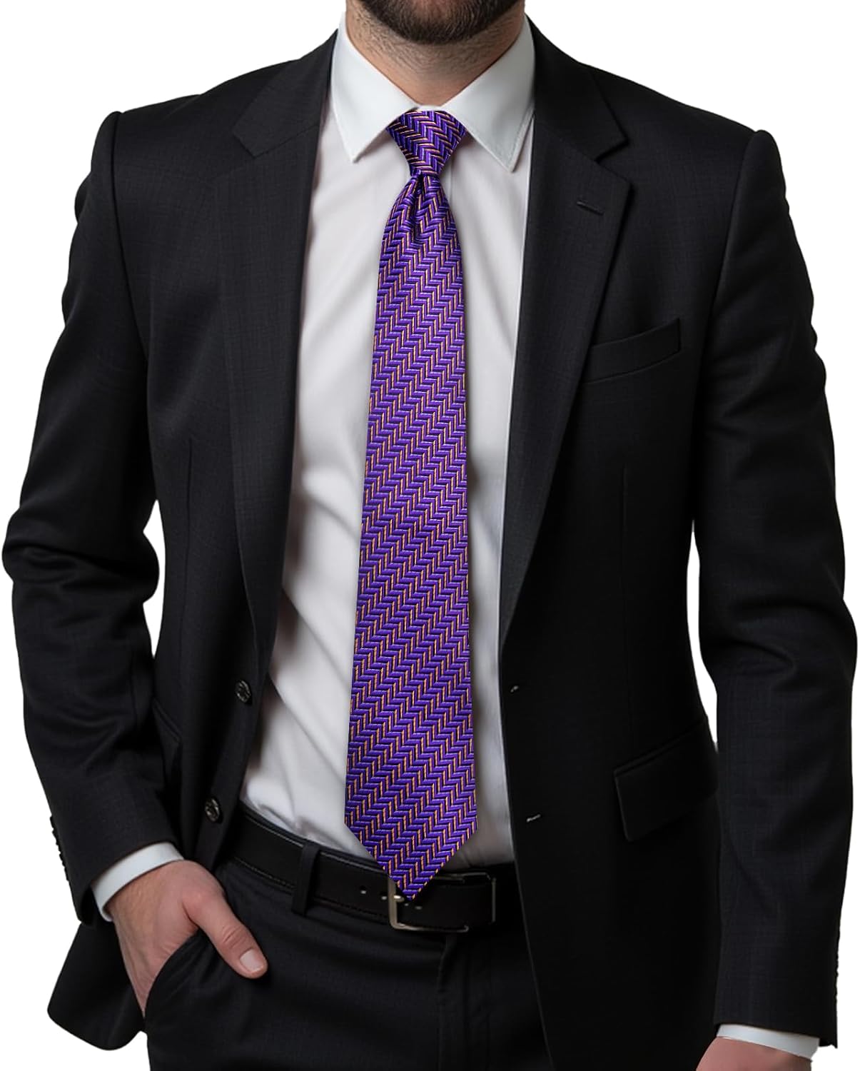 Hi-Tie Mens 70 inches Tie Set Extra Long Necktie With Cufflinks Handkerchief For Big and Tall Men Business Wedding - Image 2