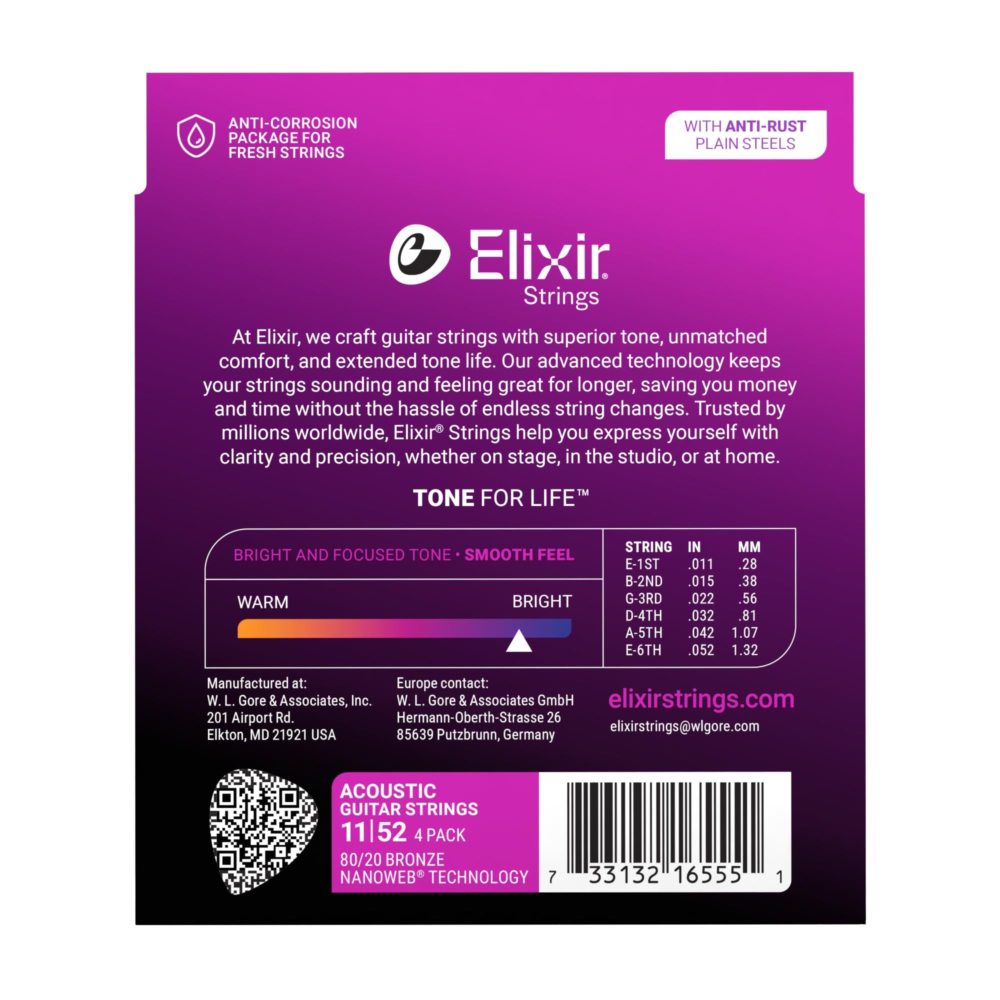 Elixir Strings Struny do Gitary Akustycznej 80/20 Brąz z Technologią NANOWEB, Custom Light (.011-.052)