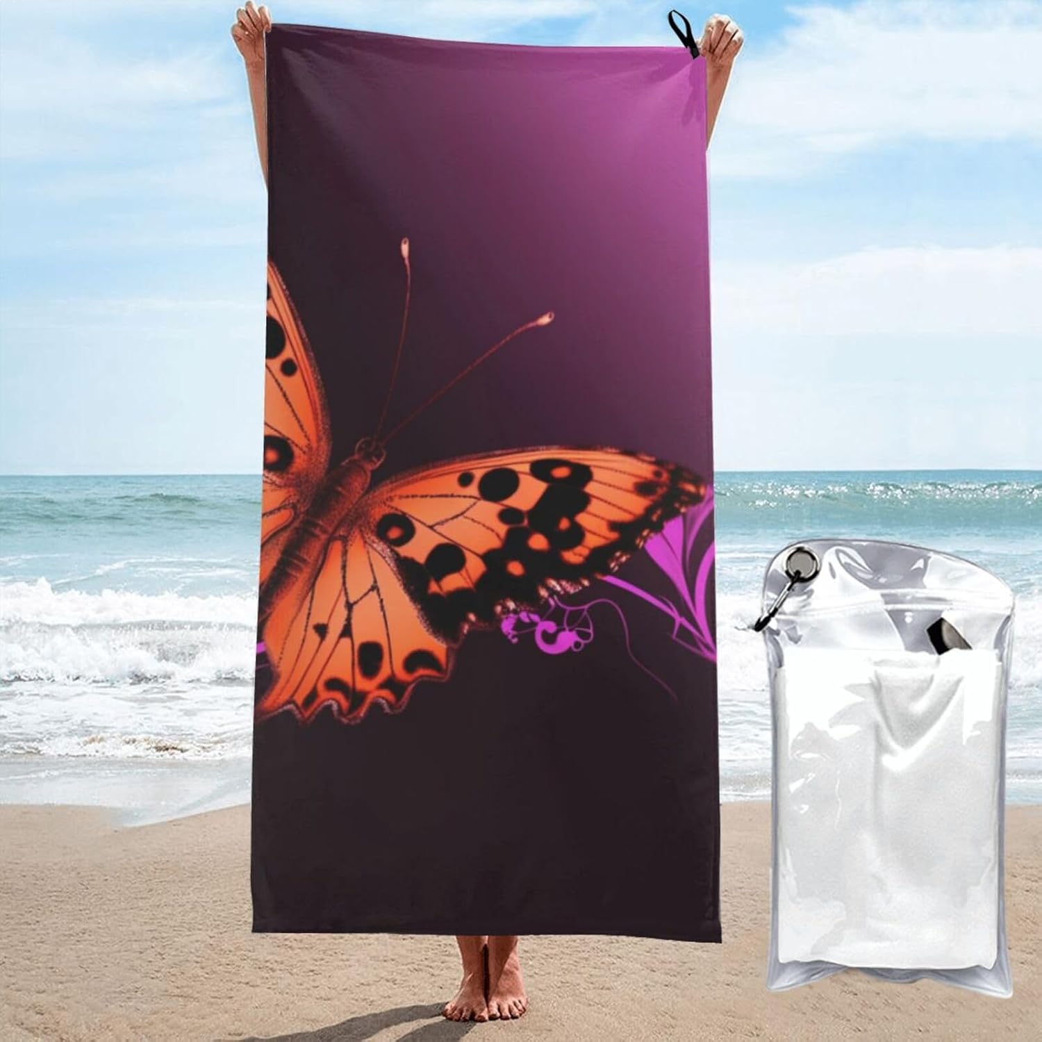 KHiry Microfiber Towel Beach Towels Nice Butterfly Quick Dry Towel Soft Lightweight Travel Towels Absorbent Large Easy Pack Travel Things Beach Blanket for Gym Sports Swimming