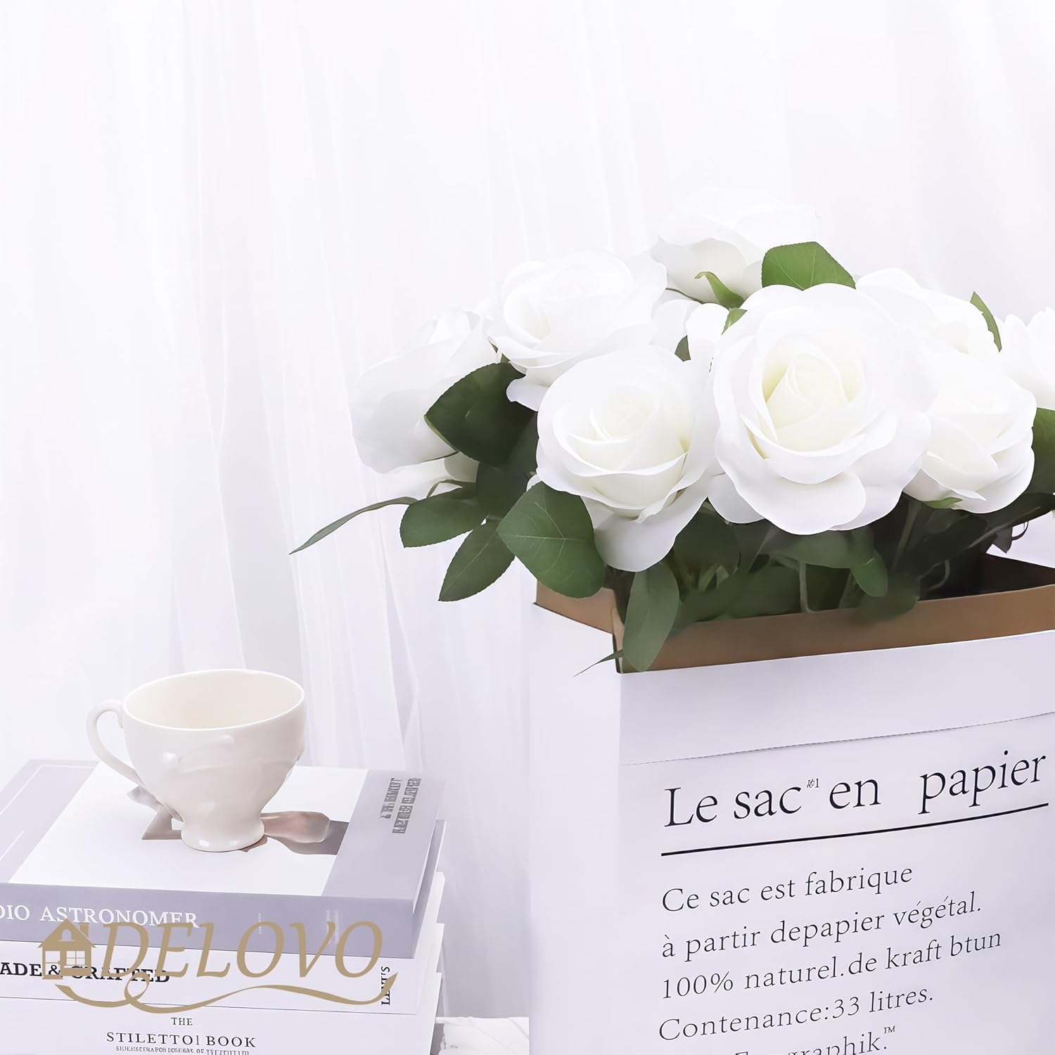 52pcs Ivory Roses Artificial Flowers Ivory White Roses Fake Flowers Silk Roses with Stems for DIY Wedding Bouquets Bridal Shower Centerpieces Arrangements Party Decorations