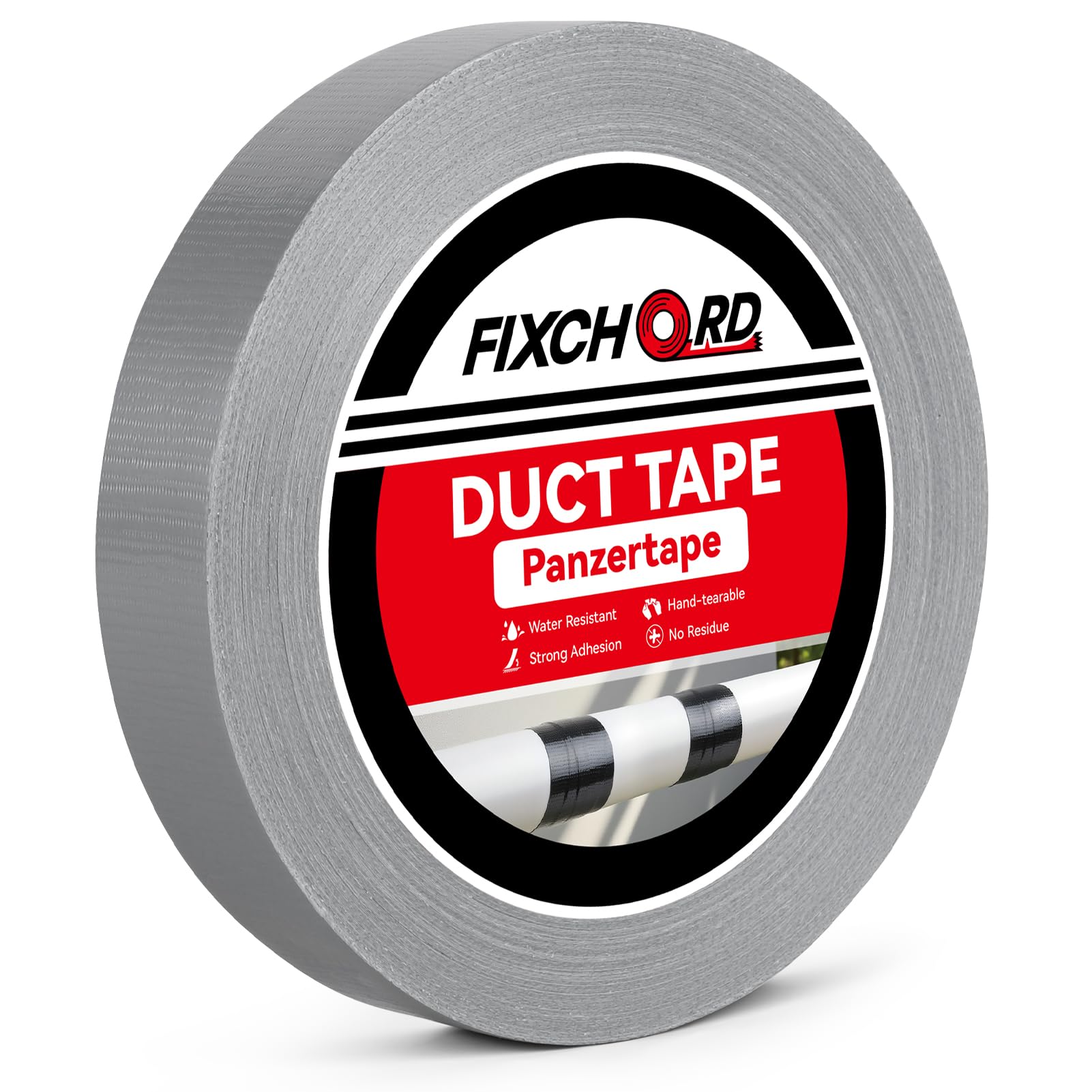 FIXCHORD Panzertape, 25mm×50m Wasserdicht Gewebeklebeband, Panzerband Extra Stark, Gewebeband zum Reparieren, Verstärken, Bündeln, Abdichten, Innenbereich/Außenbereich, Silber