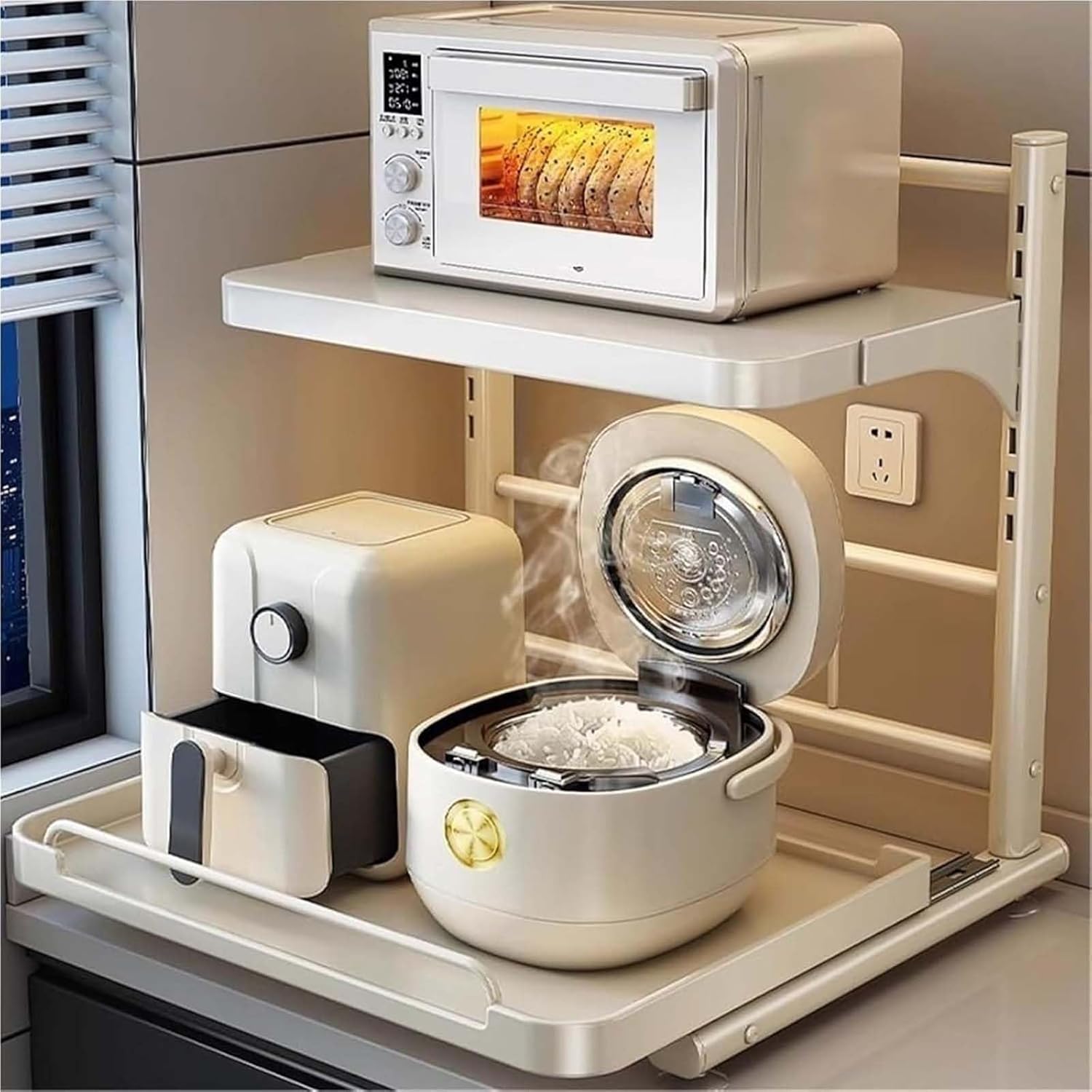 Adjustable 2-Tier Microwave nizer with Sliding Tray, Height Adjustable Kitchen Storage Rack, Countertop nizer for Home, Restaurant, Office Use