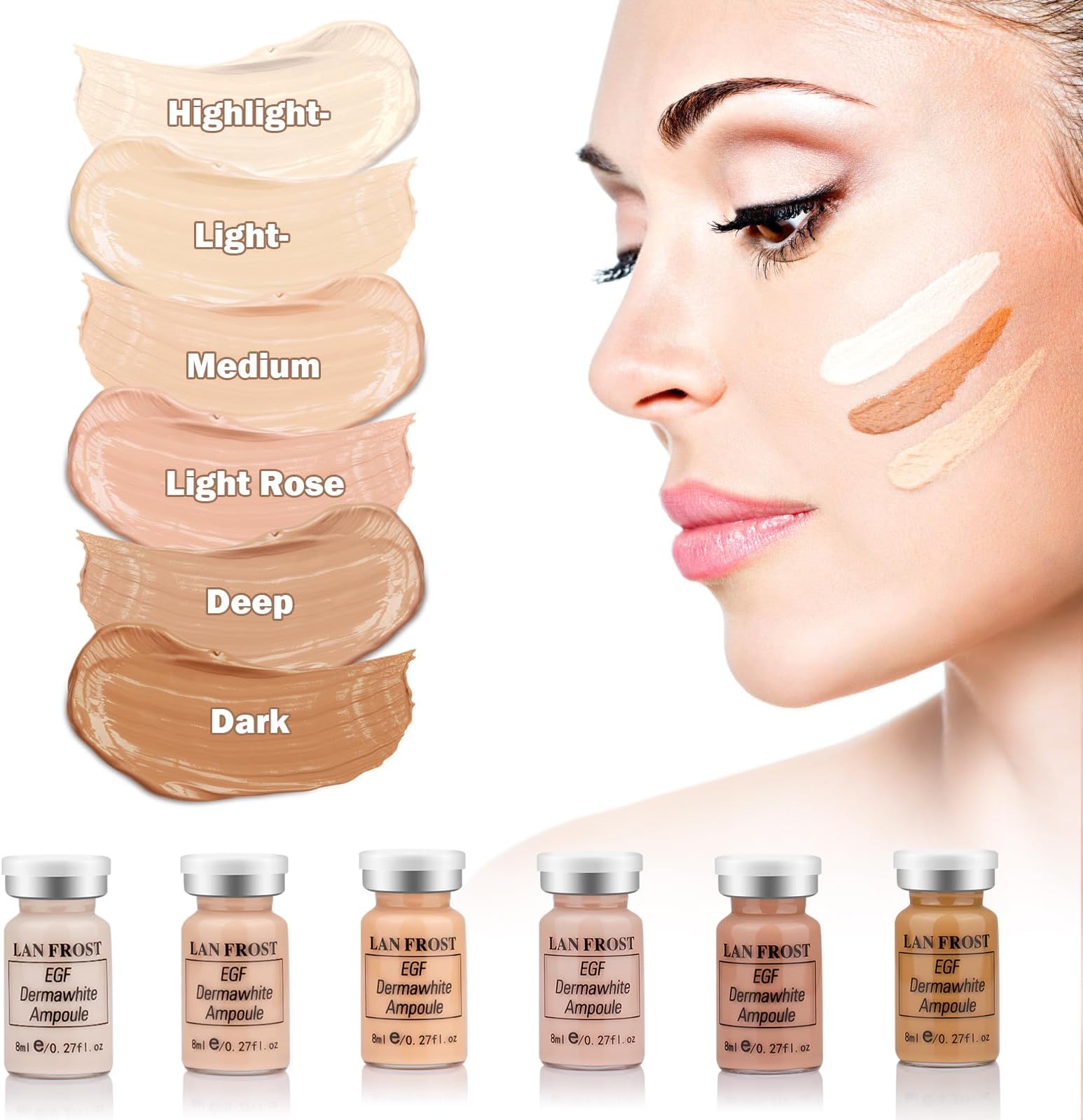 BB Facial Glow Hyaluronic Acid Serum Kit, Foundation for Skin Care, 8 ml Mixing Set Hyaluronic Acid Ampoules 12 Pieces for a Radiant Complexion