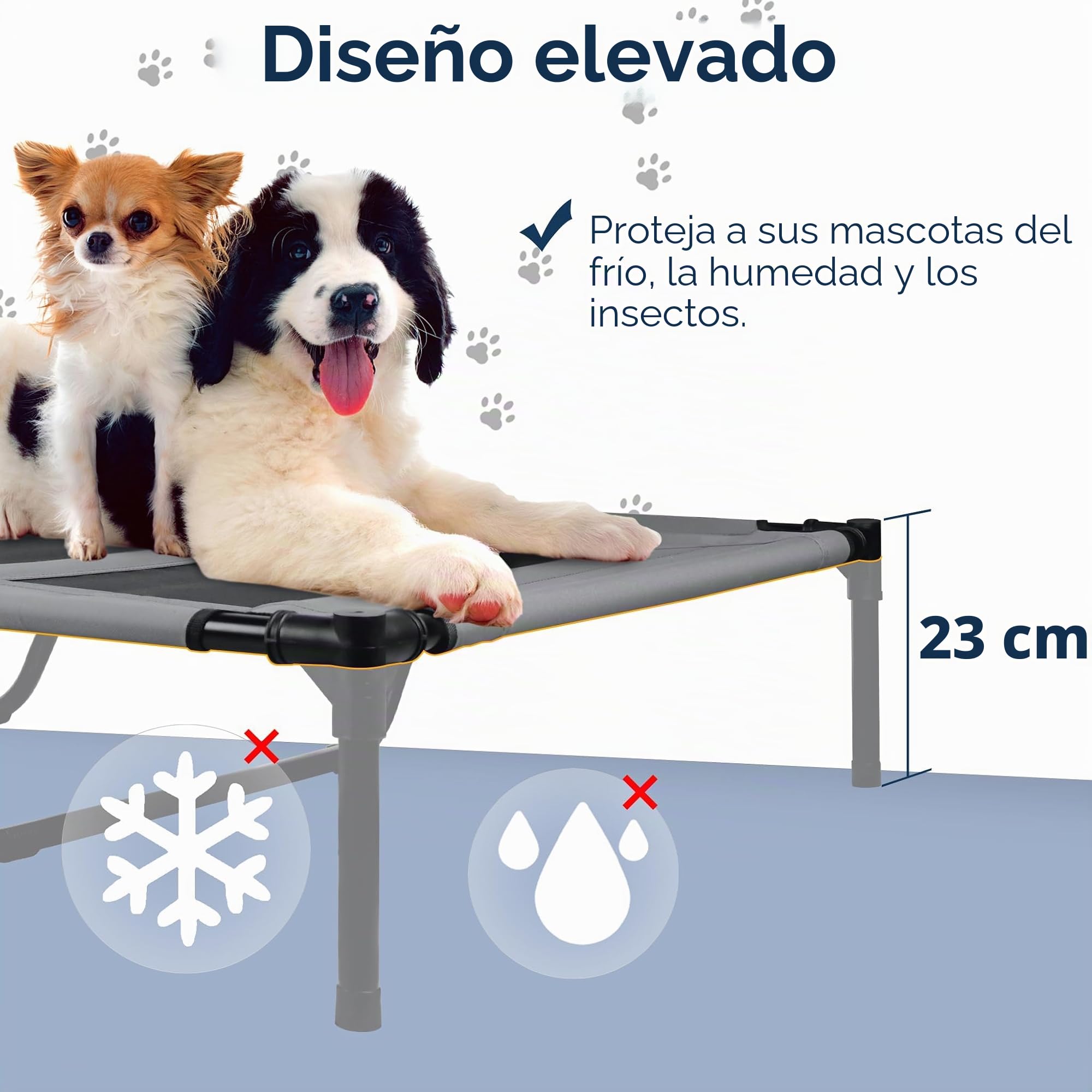 UISEBER Cama para mascotas elevada 122 x 92 x 102 cm Cama para perros al aire libre con techo para perros grandes hasta 60 kg Impermeable Camas para mascotas para interior y exterior Gris + Negro【XL】