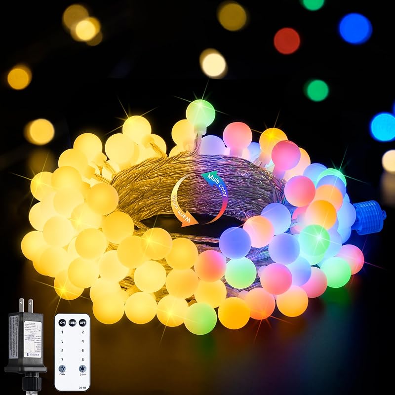 JMEXSUSS Globe String Lights Indoor Color Changing Christmas Lights Plug in | Warm White & Multicolor String Lights with Remote for Bedroom Room Tree Party Christmas Decor