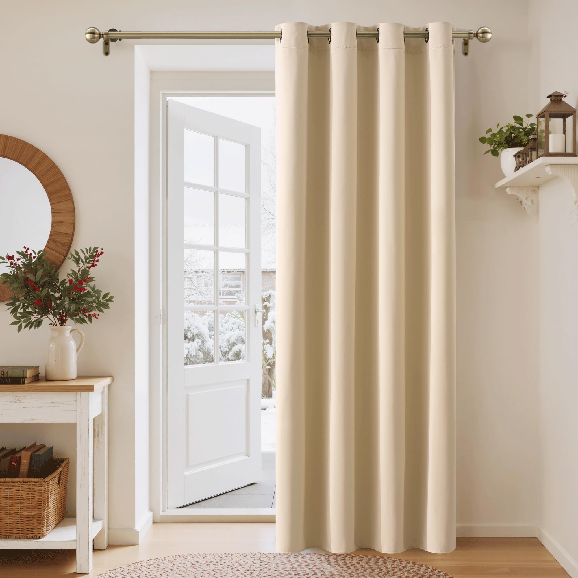 PONY DANCE Tende Termiche Isolanti per Interni Soggiorno Curtain Oscurante ad Anelli Camera da Letto Moderna 1 Pezzo L 140 x A 260 cm, Beige