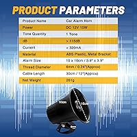 Vista 5 de Sirena de alarma de coche: DC 12V 15W 115dB fuerte al aire libre con cable de alarma para seguridad en el hogar/coche de policía/carrito de golf