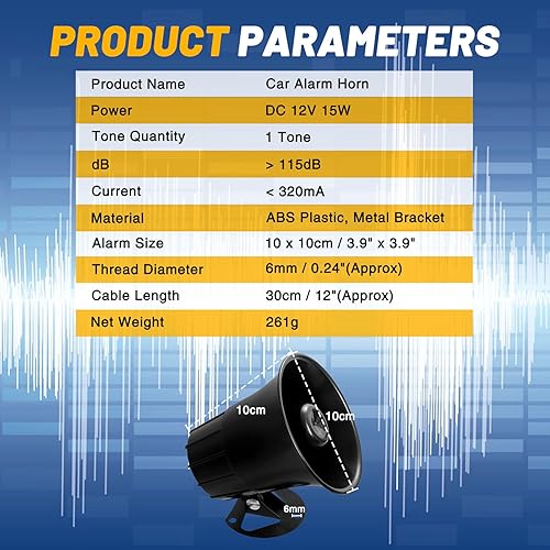 Miniatura 5 de Sirena de alarma de coche DC 12V 15W 115dB fuerte al aire libre con cable de alarma para seguridad en el hogarcoche de policíacarrito de golf