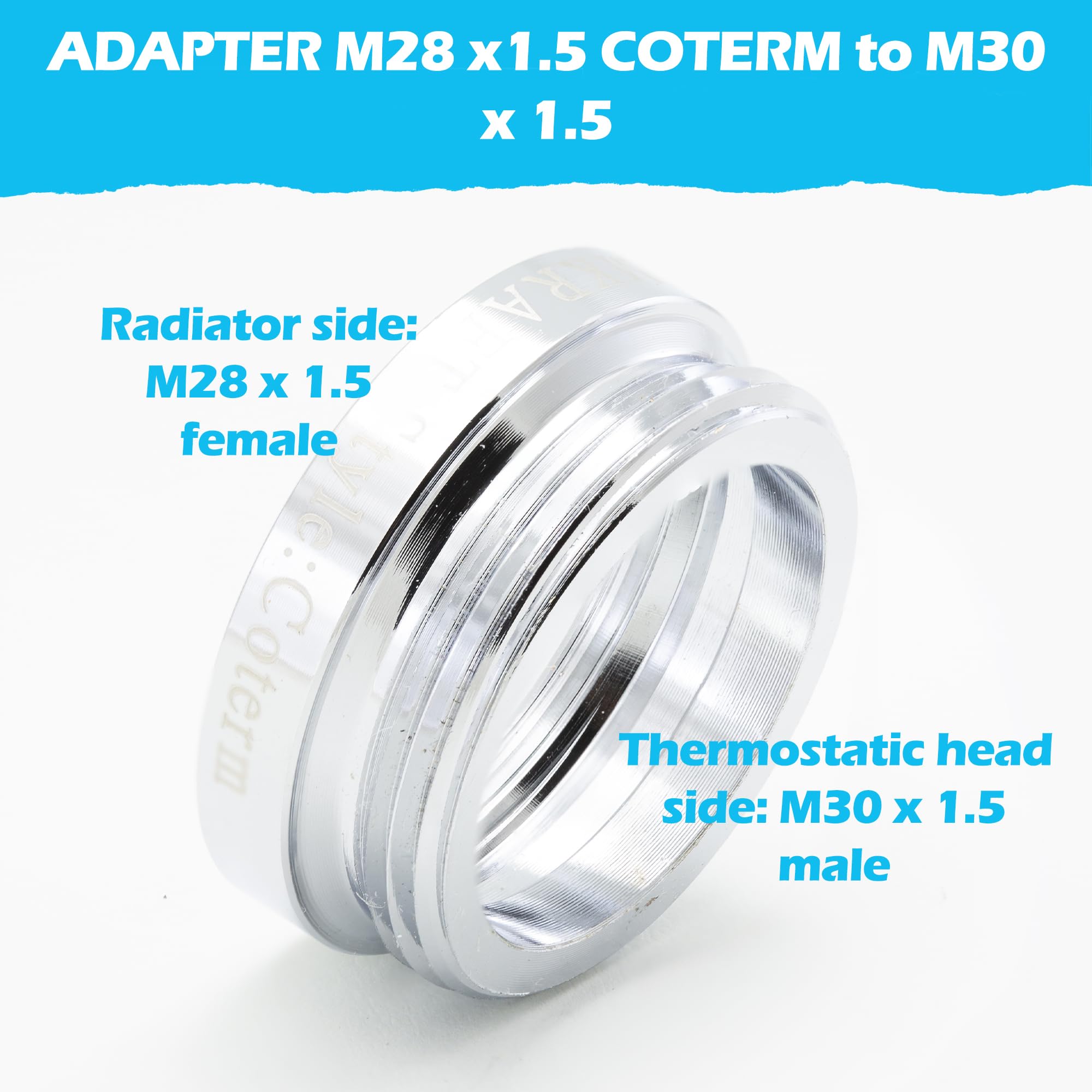 BLUMKRAFT Set of 2 Radiator Adaptors M28 x 1.5 Coterm/Cotherm (Prototype) to M30 x 1.5 for Thermostat/Thermostatic Head M30 x 1.5 Male - Image 2