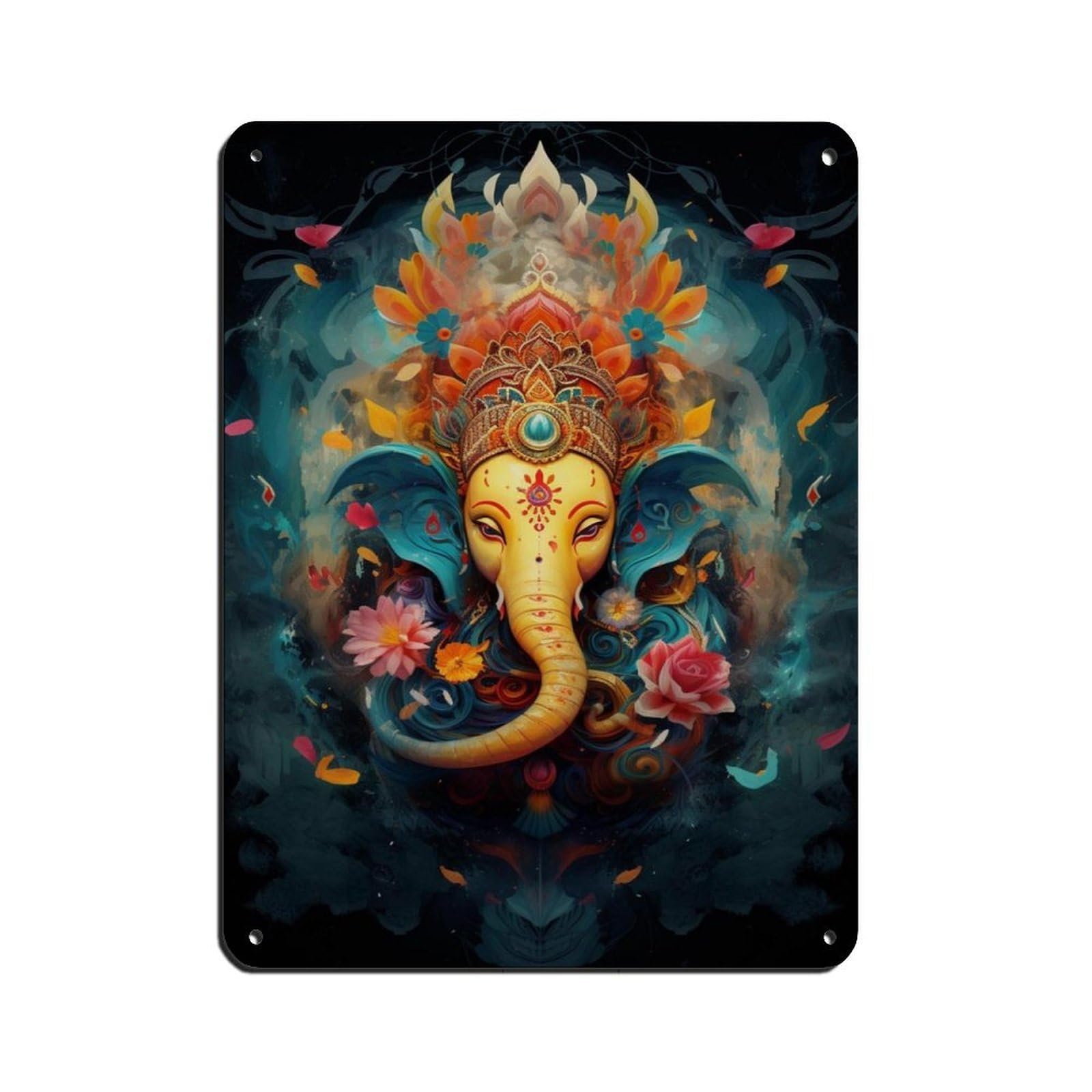 Hindu Ganesha Decor (2) Retro Poster Metal Tin Sign Chic Art Retro Iron Painting Bar People Cave Cafe Family Garage Poster Wall Decoration 12x16inch(30x40cm)