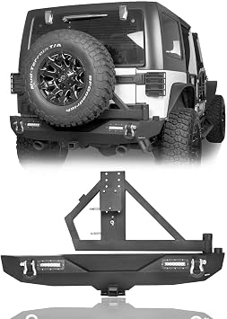 Hooke Road Wrangler JK Rear Bumper w/Tire Carrier & LED Lights Compatible with 2007-2018 Jeep Wrangler JK & JKU 2/4 Doors