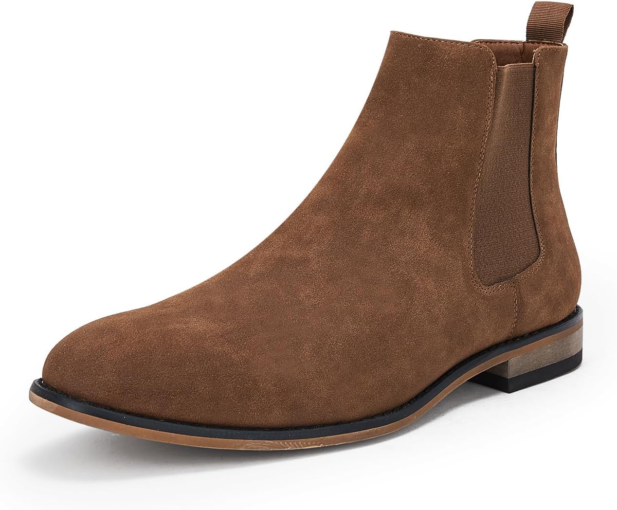 Mens Chelsea Boot Slip On Pointed Toe Stacked Low Heel Faux Suede Casual Dress Boot