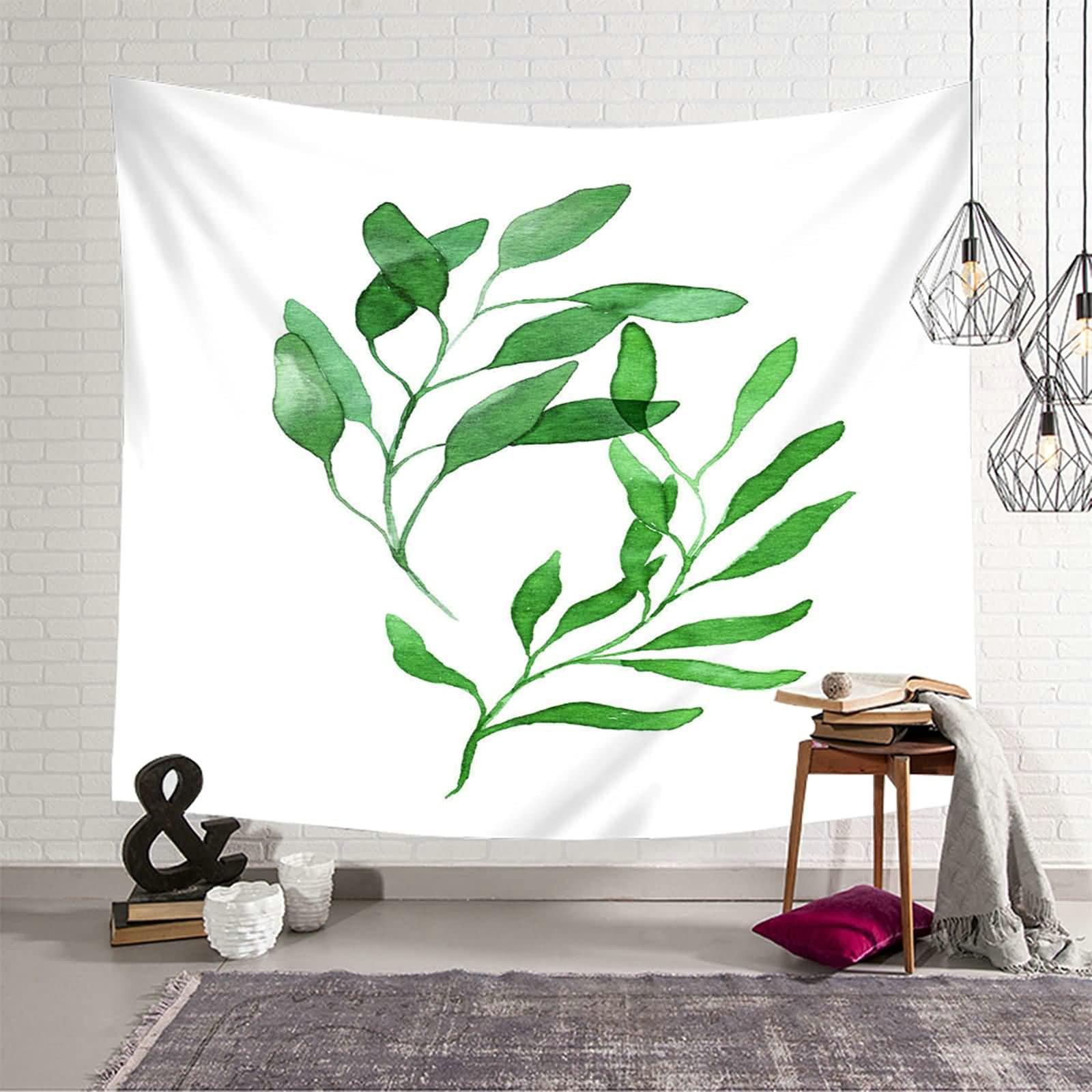 Tapiz de pared de hojas KnSam en poliéster verde y blanco para decoración (150x130 cm)