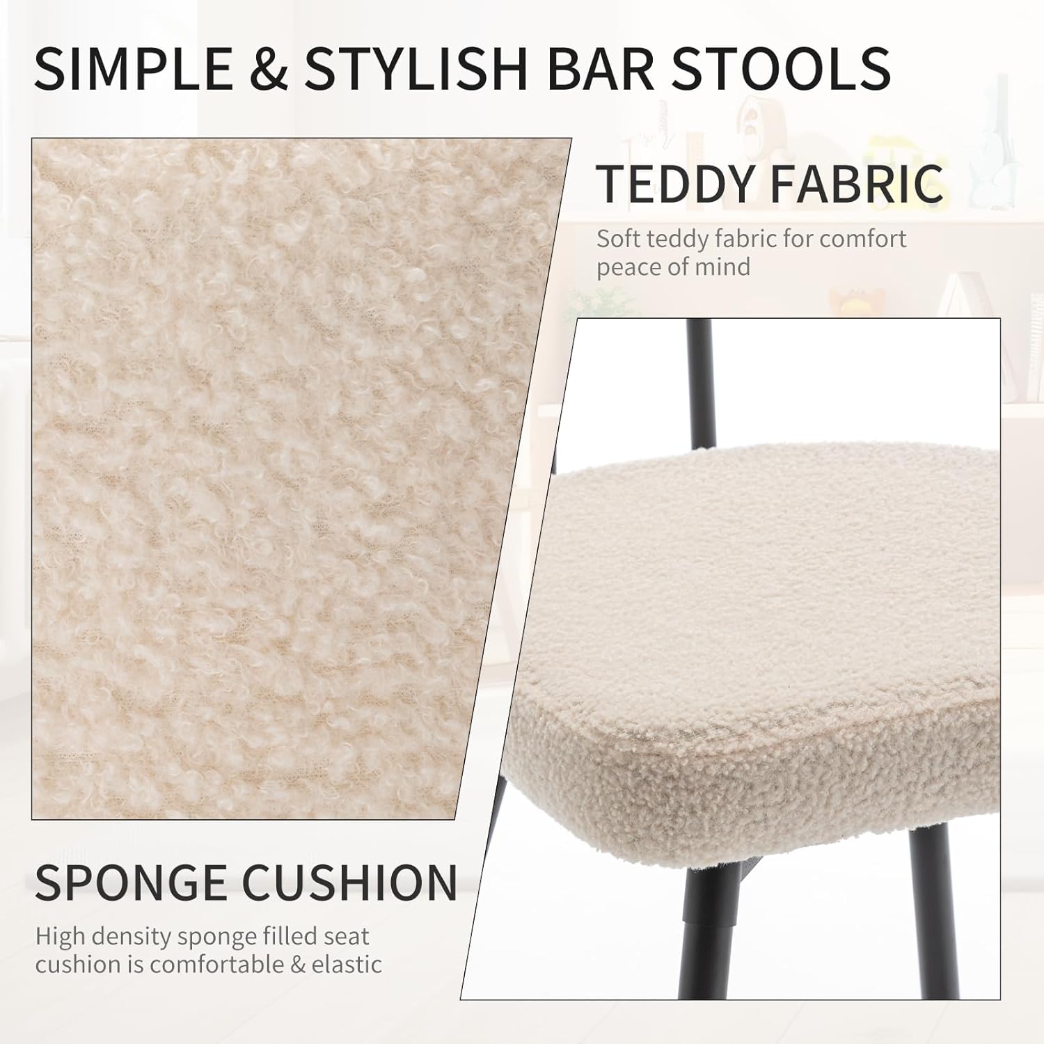 Swivel Bar Stools Set of 4, Modern Barstools with Back, Boucle Counter Height Bar Stools for Kitchen Island, Cafe, Pub, Beige