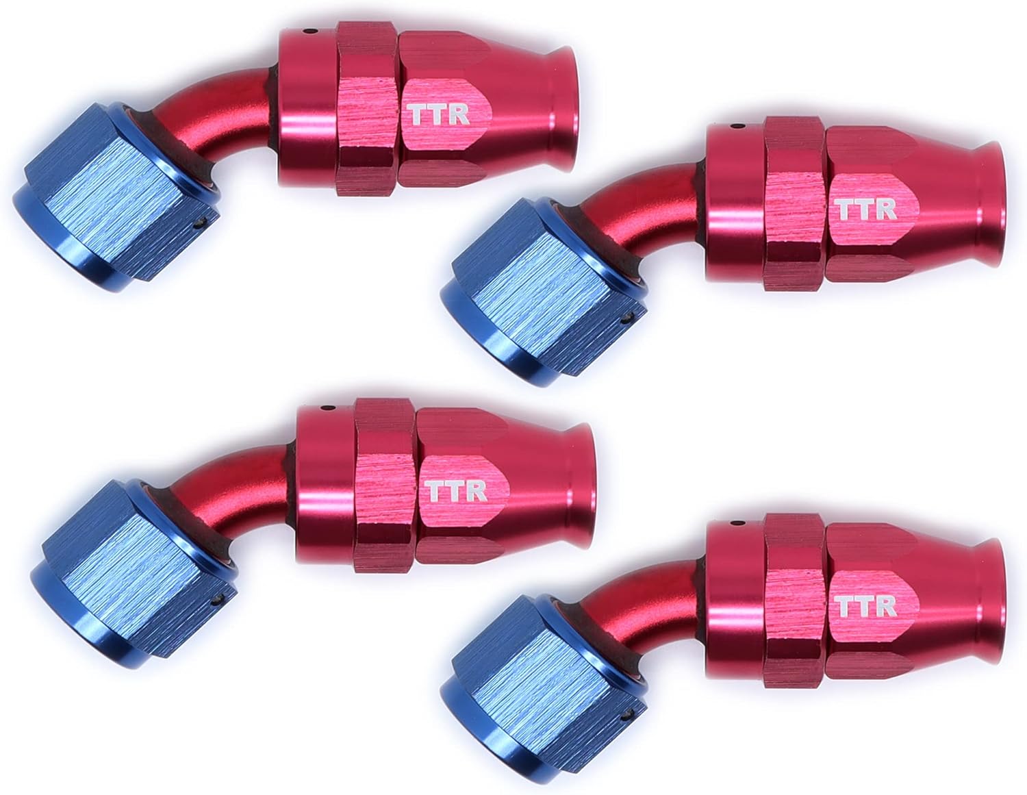 TT Racing PTFE Brake Fittings Hose Adapter Teflon Straight 45 90 Degree Set 4 Fittings Kit 80-4-P (AN6-45 Degree, Red/Blue) 80-090BK-08_4