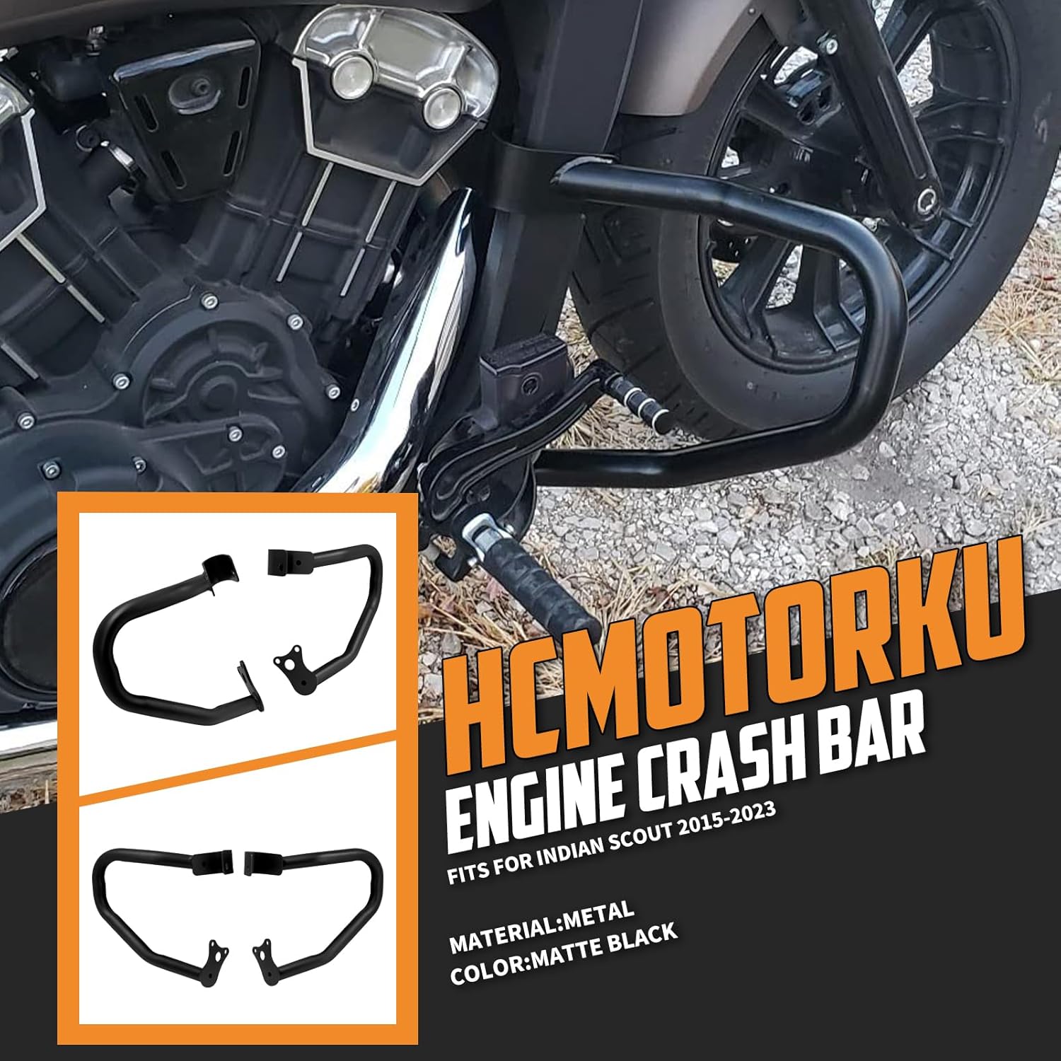 Motorcycle Engine Guard Highway Crash Bar Bumper Frame Falling Protector Fit for Indian Scout Sixty Bobber Twenty Rogue 2015-2023 (Black)