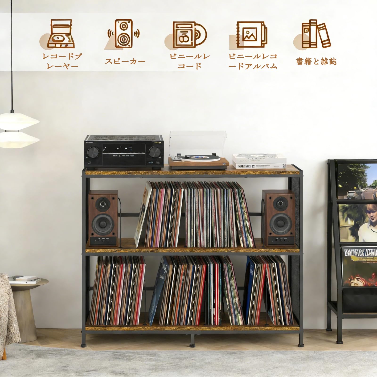 Amazon.co.jp: SYZHXHKL レコードラック レコードプレーヤーテーブル