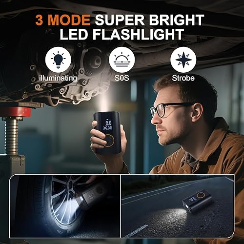 Miniatura 5 de Inflador de neumáticos, compresor de aire portátil, bomba de aire inalámbrica de 150 PSI para neumáticos de automóvil con medidor de presión