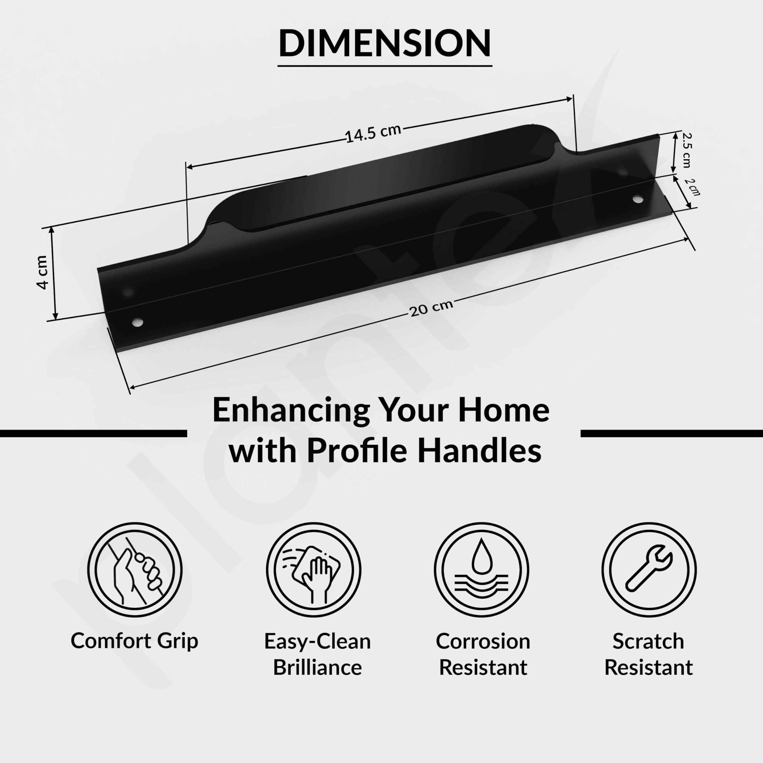 Plantex Profile Handle for Kitchen Cabinet/8 Inch Aluminium Drawer Profile Handle/Wardrobe Pull Handle for Home/Office/Hotel - Pack of 5 (Black) — Amazon image 3