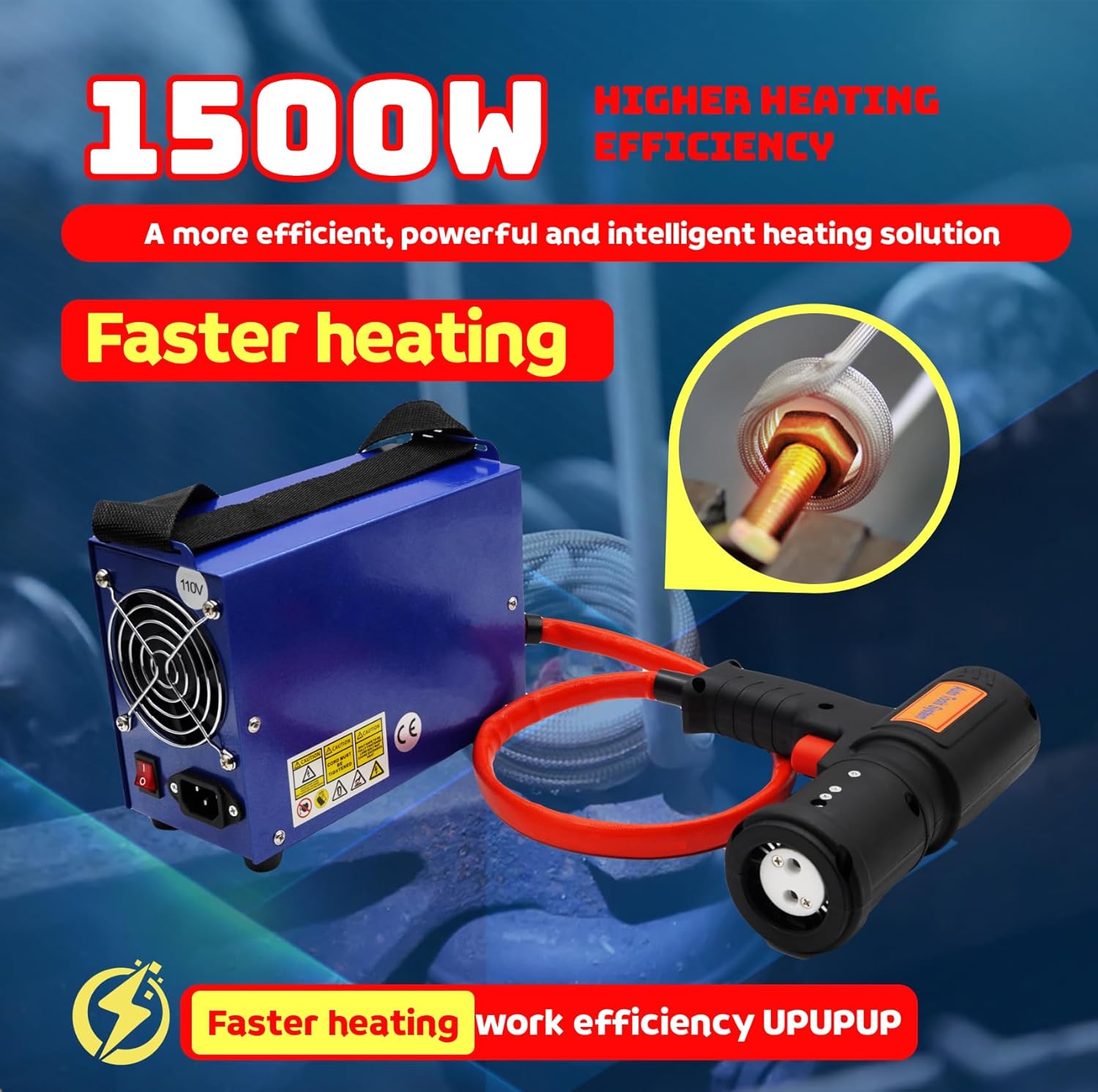 Magnetic Induction Heater Kit, 1500W Induction Heater Bolt Removal Tool,Dedicated Hosting Magnetic Induction Heater, 4Pcs Hand Held Magnetic Induction Heater Coils Kit