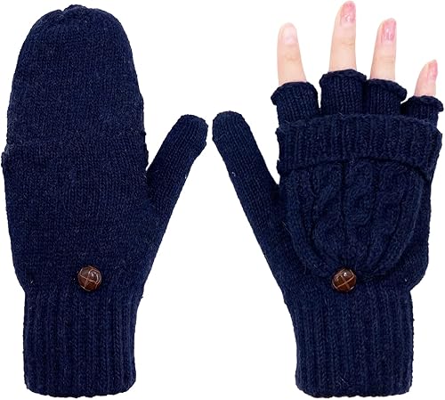 Miniatura 99 de Beurlike Guantes de invierno para mujer, de lana cálida, a prueba de viento, convertibles, sin dedos Negro
