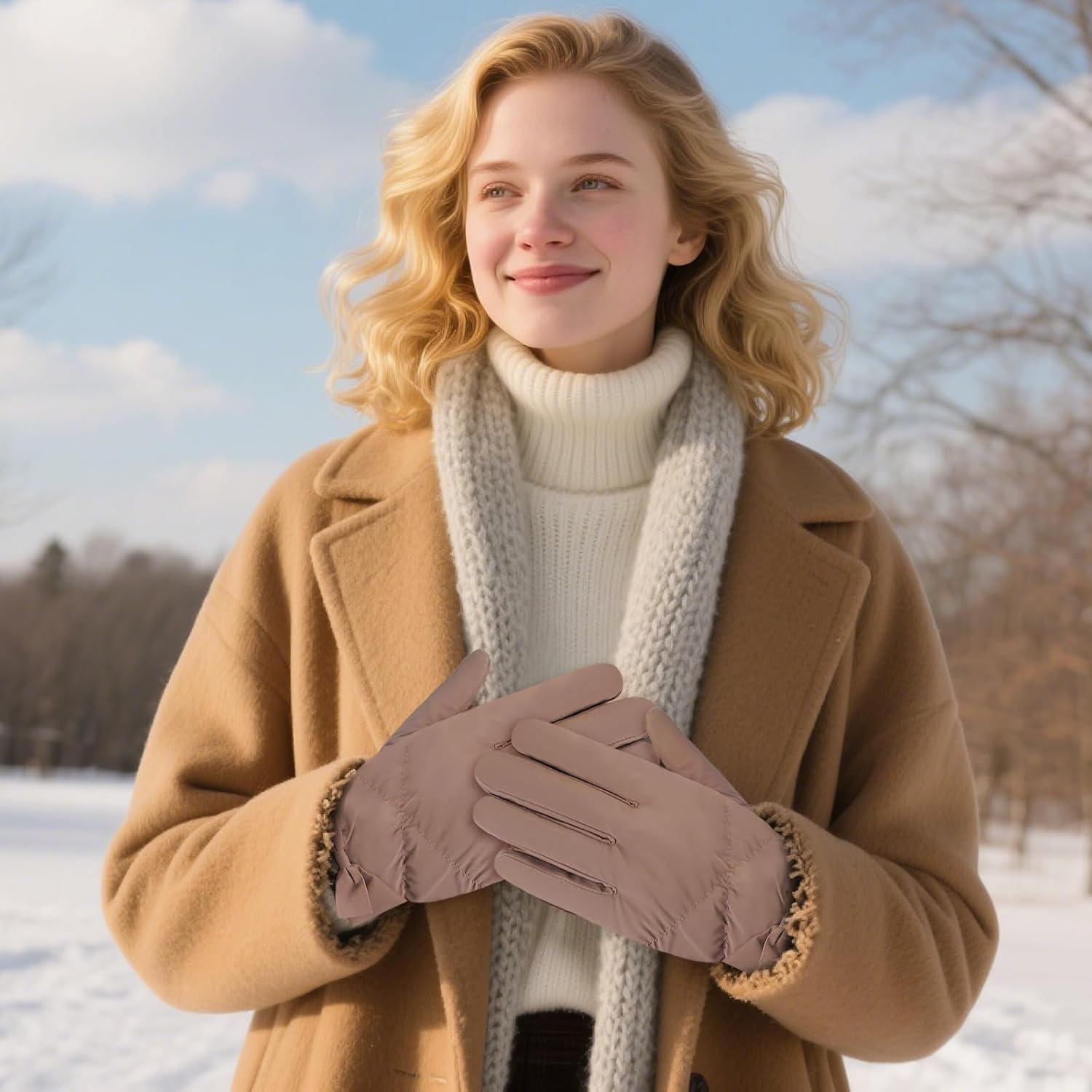 Womens Winter Gloves, Soft Plush Cuff Cold Weather Gloves with Bow, Touchscreen Waterproof Warm Glove for Daily Wear - Image 6