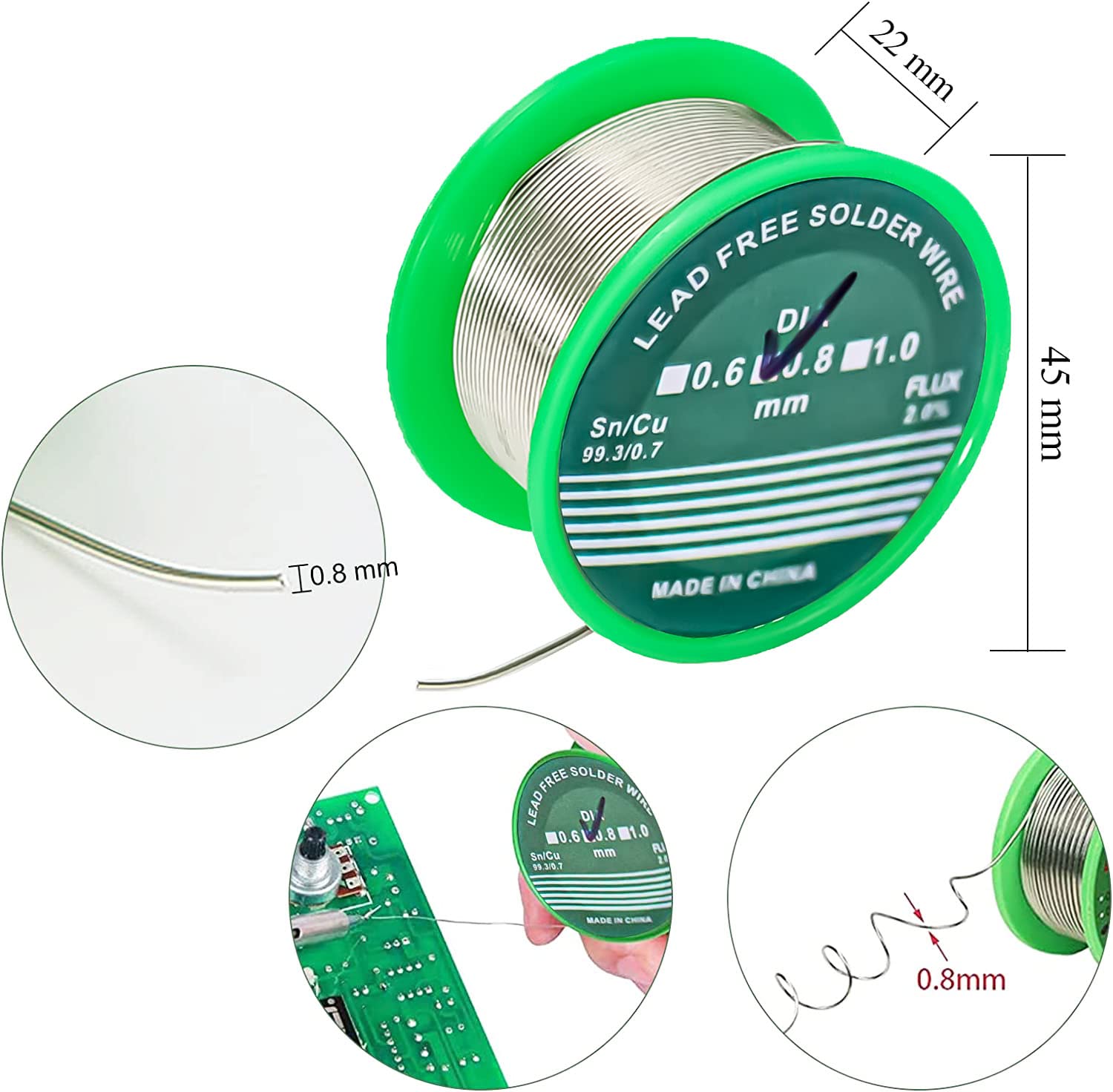 Stagno per saldatura, 0.8 mm, stagno per saldatura con flusso, filo per saldatura da 20 g, per la riparazione e il fai da te di componenti elettronici per saldatura elettrica