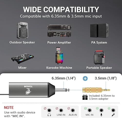 Miniatura 7 de TONOR Micrófonos inalámbricos, micrófonos de karaoke inalámbricos recargables UHF, microfonos dinámicos de 2 x 20 canales Inalambricos profesionales