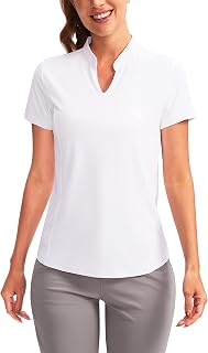 Women's Golf Polo Shirt V-Neck Short Sleeve Collarless Quick Dry Tennis Running T Shirt Golf Tops for Women