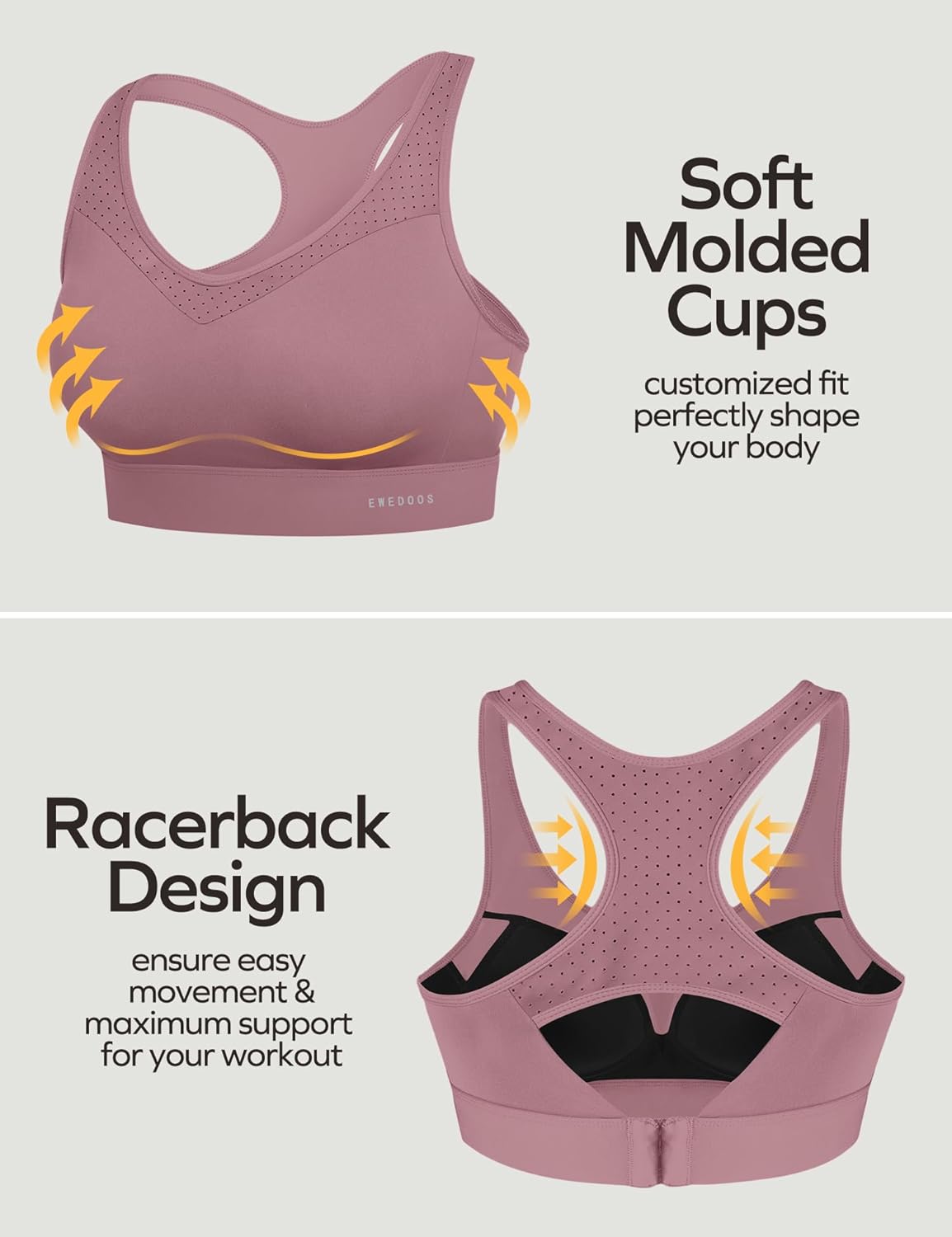 Ewedoos Sports Bras for Women High Support High Impact Sports Bras for Women Large Bust Push up Racerback Workout Running Bra - Image 3