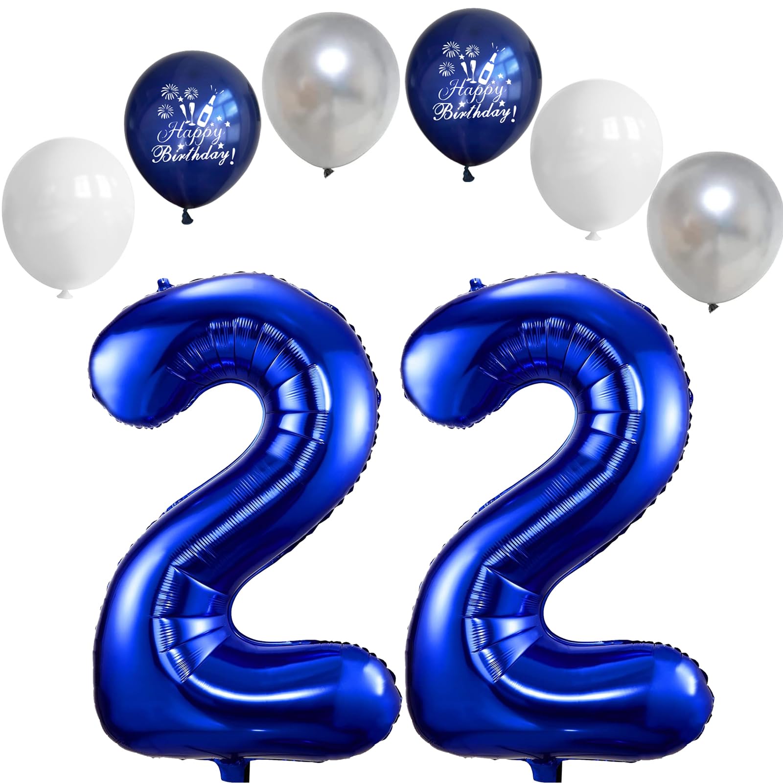 Dark Blue Balloon 22, Foil Balloon Number 22, 40 Inch Helium Balloon, Birthday Decoration Foil Numbers 2 & 2, 22nd Birthday Balloon for Girl or Boy Party Decoration