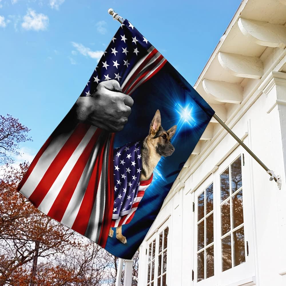 American Flag-German Shepherd American Patriot Flag, House Flag (29.5" x 39.5")-USA Flags Premium Polyester-Decorative Indoor Outdoor Flag