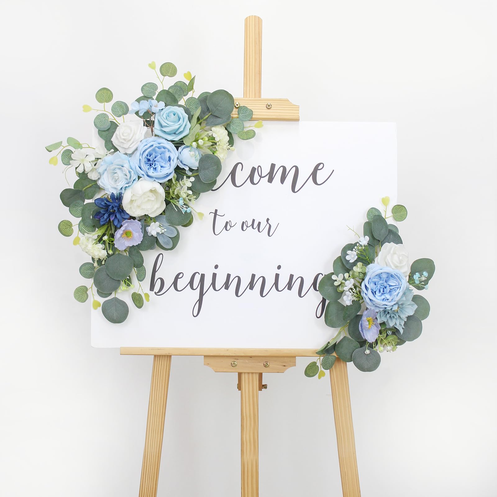 BASIMAN 2pcs Wedding Arch Flowers,Wedding Artificial Sign Flower,Welcome Easel Door Decor Wall swags for Reception Backdrop Table Decorations Welcome
