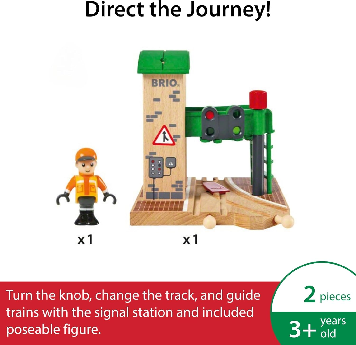 BRIO World Signal Station Set - 2-Piece Wooden Train Track Toy with Interactive Red Light and Figurine - FSC Certified - Compatible with All BRIO Railway Train Toys - Kids Ages 3 & Up