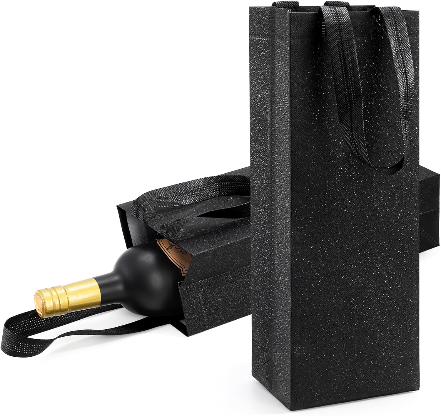 Peohud 50 Pack Black Wine Gift Bags Bulk, 14.1x5.3x3.9 Inches Reusable Non Woven Wine Bottle Tote Bags with Handles for Champagne, Liquor, Wedding, Party, Shopping, Retail Merchandise - Image 4