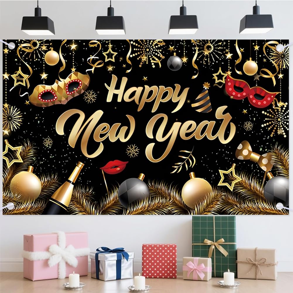 Happy New Year Banner New Years Eve Decorations 2026 JynxtoyZeal Large Happy New Year Banner Backdrop Photo Booth Props New Year's Party Decorations,43.3 x 70.9Inch - Image 4